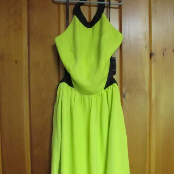 Rampage Dresses | Nwt Rampage Neon Cutout Party Dress Sz S Neon Green Halter Dress Size Small | Color: Black/Green | Size: S | Revintagecloset's